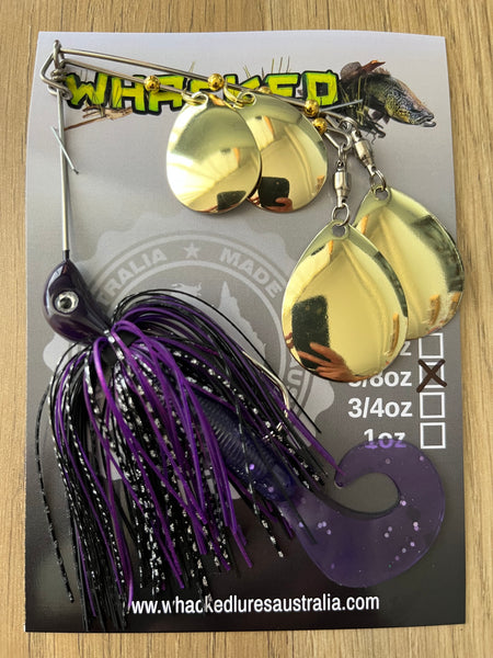 5/8oz Quad Spin Spinnerbait ~ PHANTOM PURPLE ~ Grub Trailer (Gold Blades)