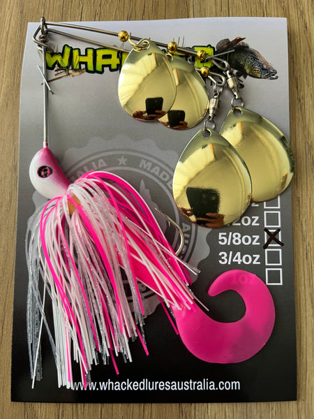 5/8oz Quad Spin Spinnerbait ~ COCONUT ICE ~ Grub Trailer (Gold Blades)