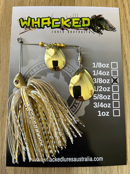 3/8oz Compact Spinnerbait ~ WHITE GOLD (Gold Blades)
