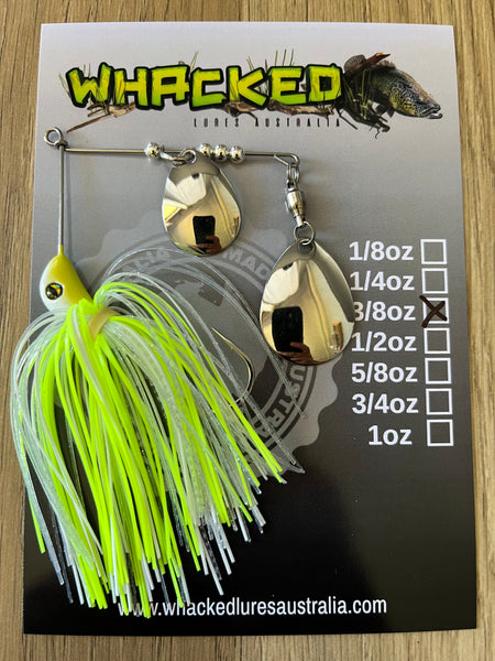 3/8oz Compact Spinnerbait ~ ACID WHITE (Silver Blades)