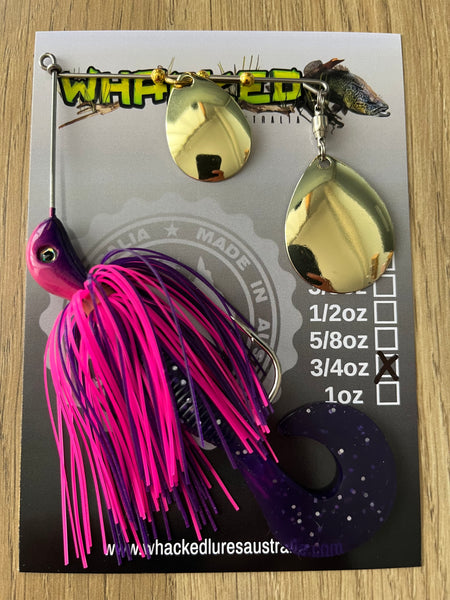 3/4oz Spinnerbait ~ PINK & PURPLE ~ Grub Trailer (Gold Blades)