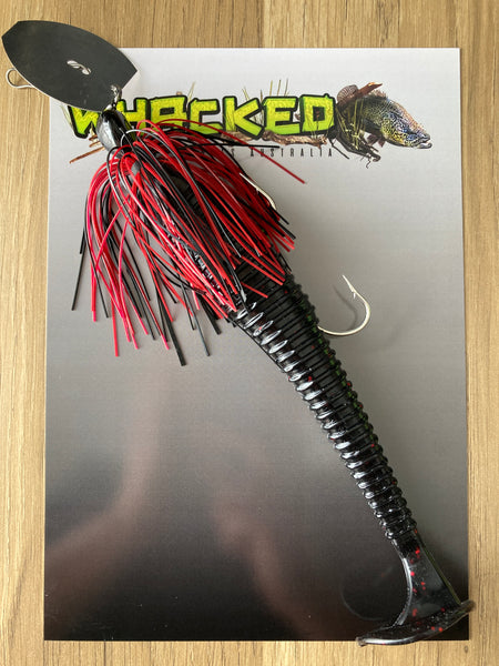 1oz 'Thumper' Chatterbait ~ BLACK & RED ~ 18cm Paddle Tail Trailer + S –  Whacked Lures Australia