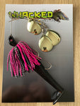 1oz Quad Spin Spinnerbait ~ SEXY WITCH BLACK ~ Paddle Tail Trailer + Stinger Hook (Gold Blades)
