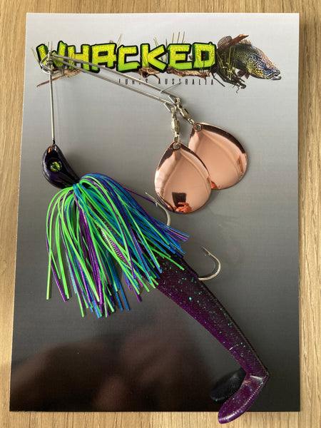1oz Twin Spin Spinnerbait ~ JUNE BUG PURPLE ~ Paddle Tail Trailer + Stinger Hook (Copper Blades)