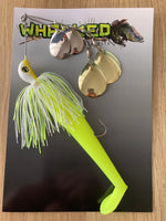 1oz Quad Spin Spinnerbait ~ ACID WHITE ~ Paddle Tail Trailer + Stinger Hook (Mixed Blades)