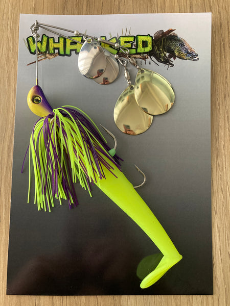 1oz Quad Spin Spinnerbait ~ BAHAMA ~ Paddle Tail Trailer + Stinger Hook (Mixed Blades)